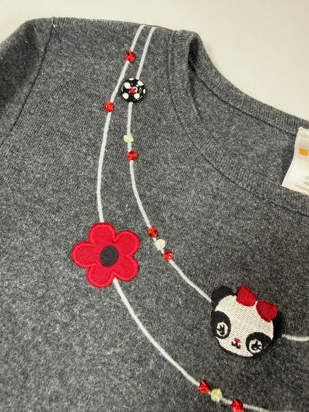 GYMBOREE‎ Girls 8 Long Sleeve Top Gray Panda Graphic Y2K 2009 Cute Cozy